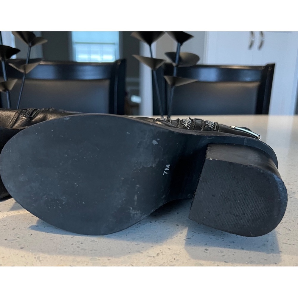 Black Leather Ankle Boots with Buckle Detail - Picture 6 of 16